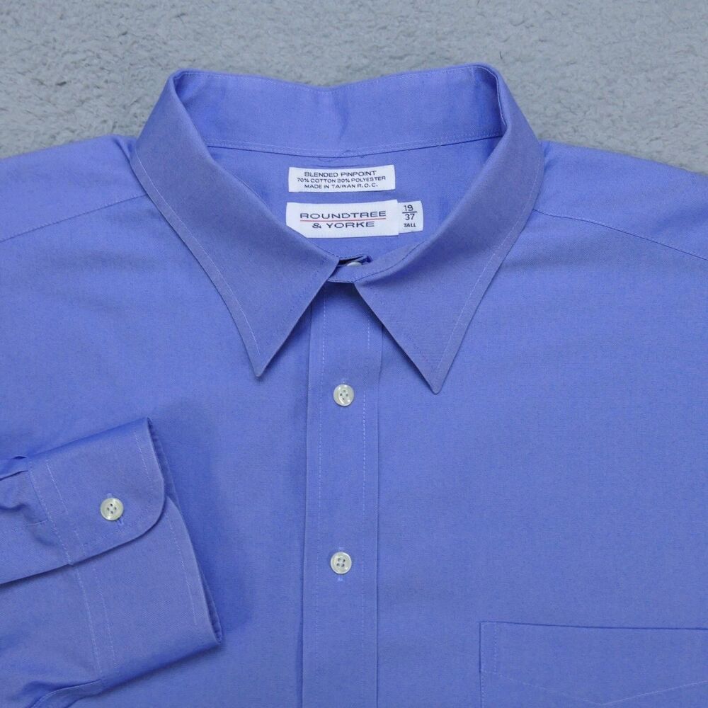 Roundtree Yorke Cress Shirt Men's 19 /37 Tall Blue Button Up Long Sleeve